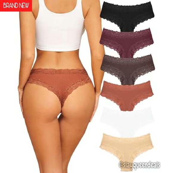 Soft Cotton Lace Brazilian Panties 6-Pack Women's Underwear - Picture 2 of 7